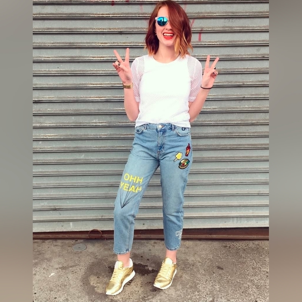 Zara Light Blue Sequin Embriodered Patchwork Boyfriend Jeans Size 4